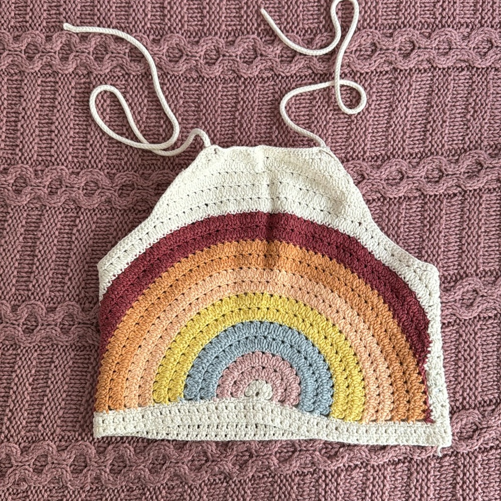 American Eagle crochet rainbow top